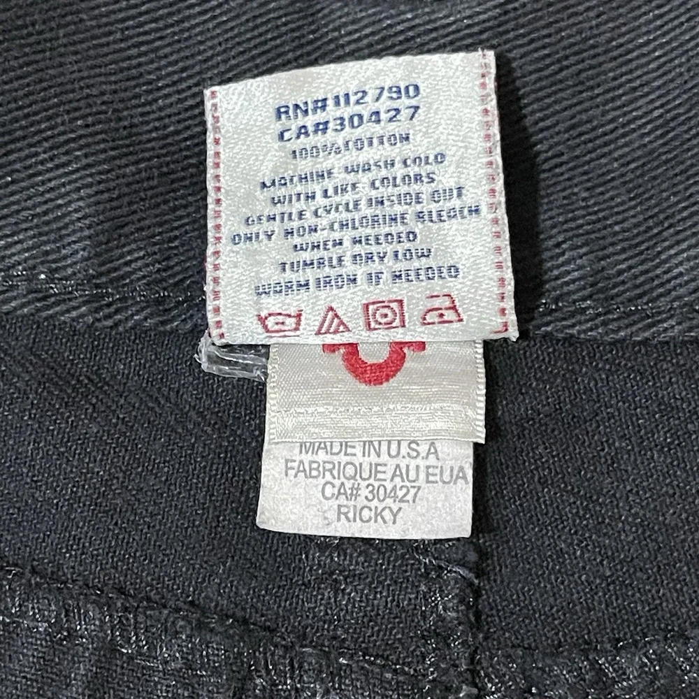 True Religion Ricky Super T Jeans Men 34x32 Black‎ Flap Pocket Thick Stitch USA